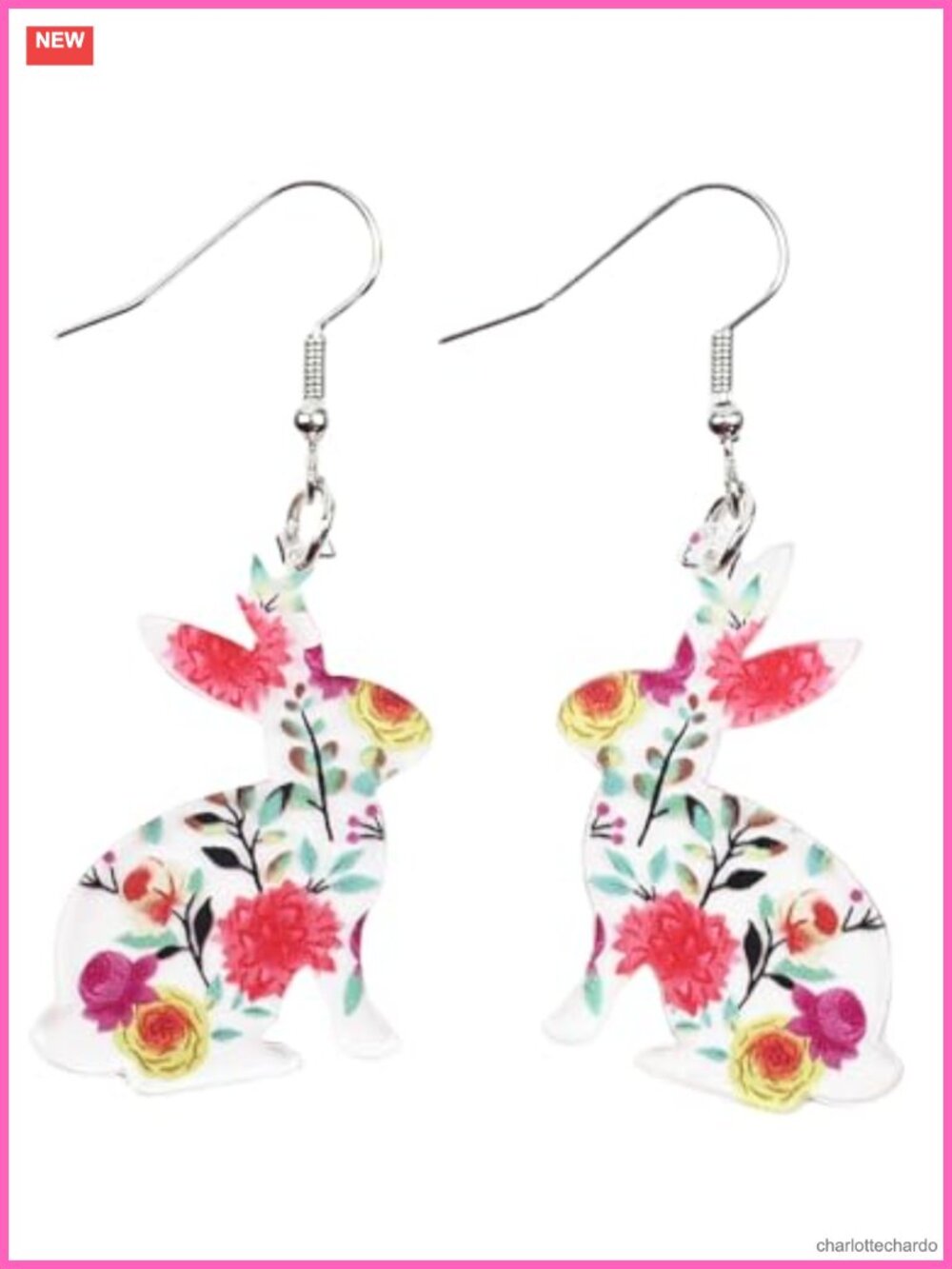 Acrylic Easter Bunny Drop Dangle Earrings Cute Flower Rabbit Spring Jewelry